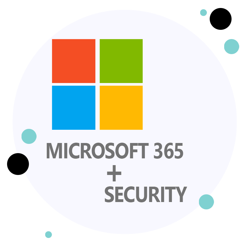 Circular Microsoft logo, featuring the words " Microsoft 365 security". Displayed in traditional Microsoft colors against a white background rendered at 800x800 pixels.